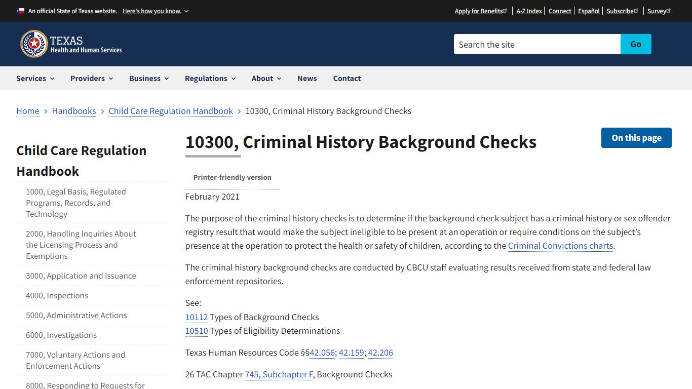 10300, Criminal History Background Checks - Texas